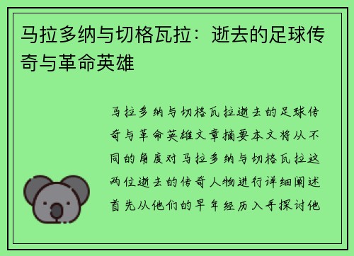 马拉多纳与切格瓦拉：逝去的足球传奇与革命英雄